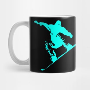 Snowboarding Neon Aqua on Black Abstract Snow Boarder Mug